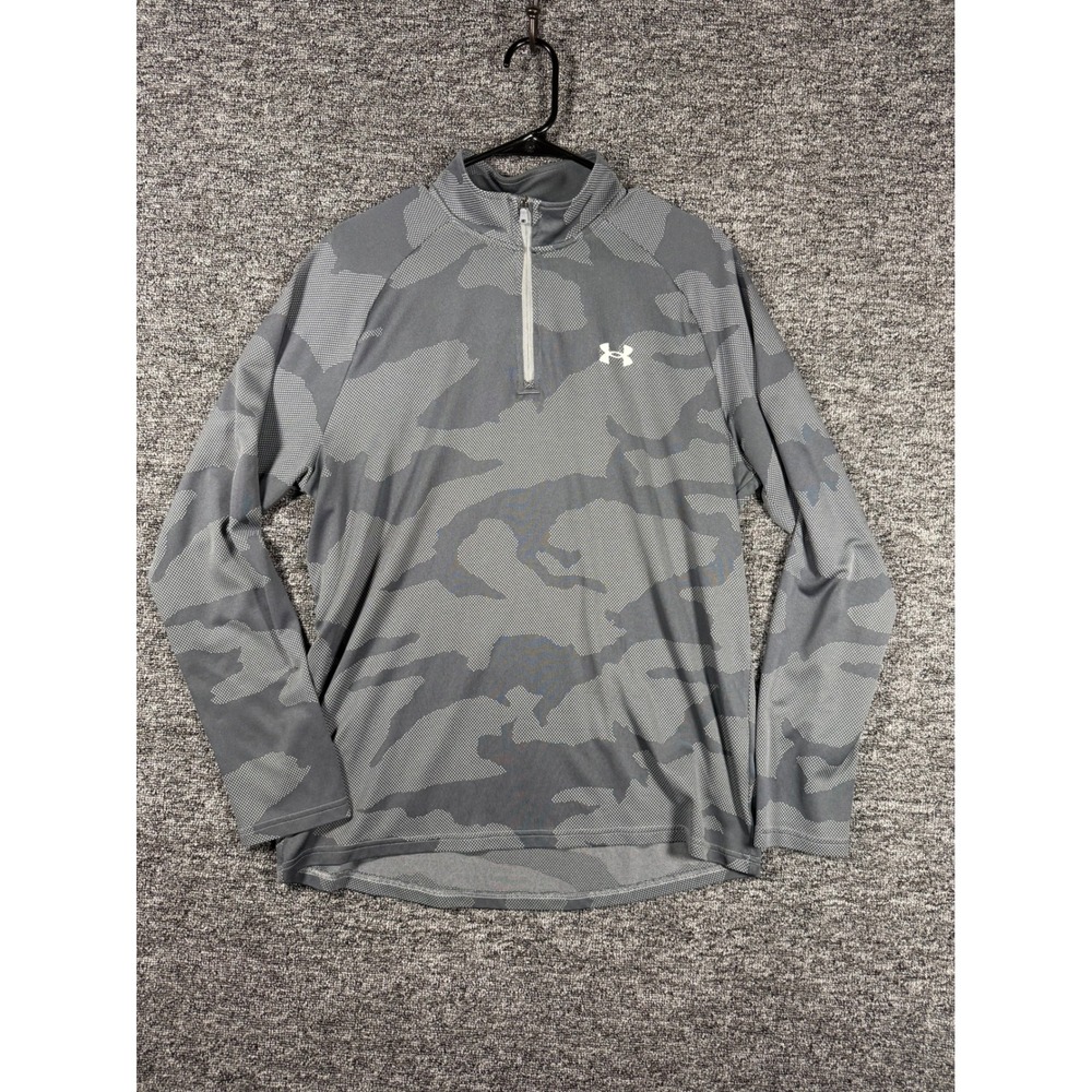 Under Armour Mens Grey Camo Quarter Zip Pullover Long Sleeve Shirt Size Large